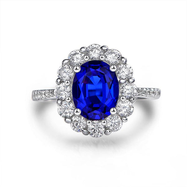 3 Carat Princess Diana Genuine Lab-Grown Sapphire Halo Ring | Best Gift For Her