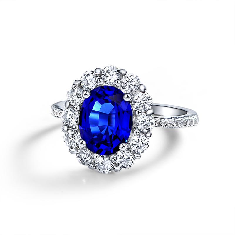 3 Carat Princess Diana Genuine Lab-Grown Sapphire Halo Ring | Best Gift For Her
