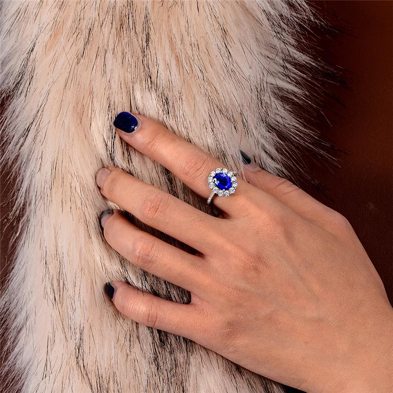 3 Carat Princess Diana Genuine Lab-Grown Sapphire Halo Ring | Best Gift For Her