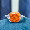 3 Carat Radiant-Cut Sunset Fiery Orange Padparadscha Simulant Three Stone Anniversary Ring