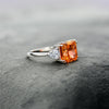 3 Carat Radiant-Cut Sunset Fiery Orange Padparadscha Simulant Three Stone Anniversary Ring