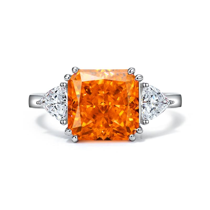 3 Carat Radiant-Cut Sunset Fiery Orange Padparadscha Simulant Three Stone Anniversary Ring