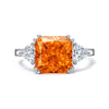 3 Carat Radiant-Cut Sunset Fiery Orange Padparadscha Simulant Three Stone Anniversary Ring