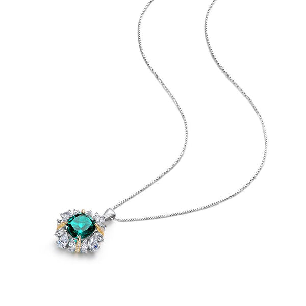 3 Carat Vivid Green Cushion Cut Lab-Created Emerald Halo Pendant For Anniversary Gift For Her
