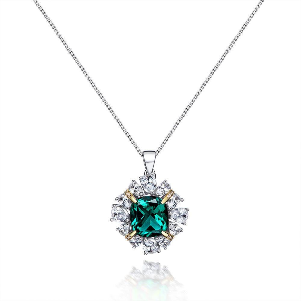 3 Carat Vivid Green Cushion Cut Lab-Created Emerald Halo Pendant For Anniversary Gift For Her