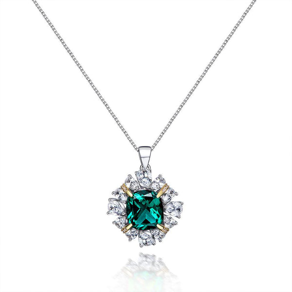 3 Carat Vivid Green Cushion Cut Lab-Created Emerald Halo Pendant For Anniversary Gift For Her