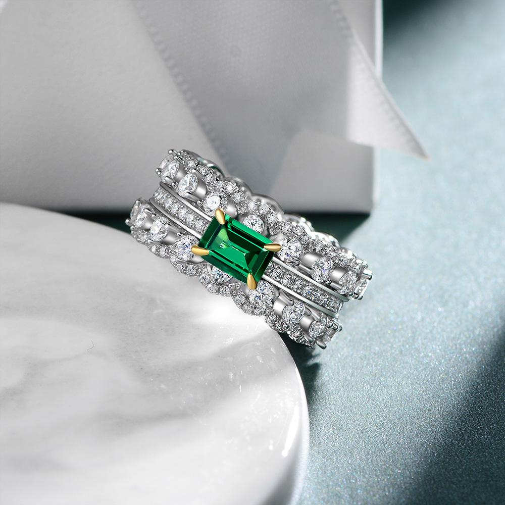3 Carat Vivid Green Step Cut Lab-Created Emerald Eternity Band | Luxury Wedding Band