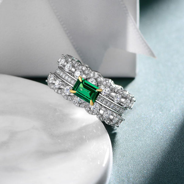 3 Carat Vivid Green Step Cut Lab-Created Emerald Eternity Band | Luxury Wedding Band