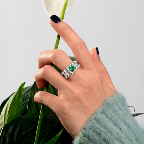 Vivid Green Lab-Created Emerald Full Of Stone Wedding Eternity Band