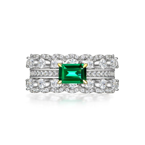 3 Carat Vivid Green Step Cut Lab-Created Emerald Eternity Band | Luxury Wedding Band