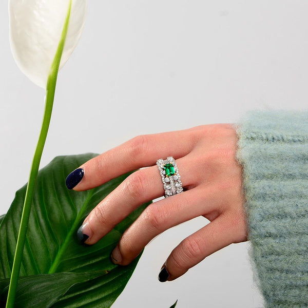 3 Carat Vivid Green Step Cut Lab-Created Emerald Eternity Band | Luxury Wedding Band