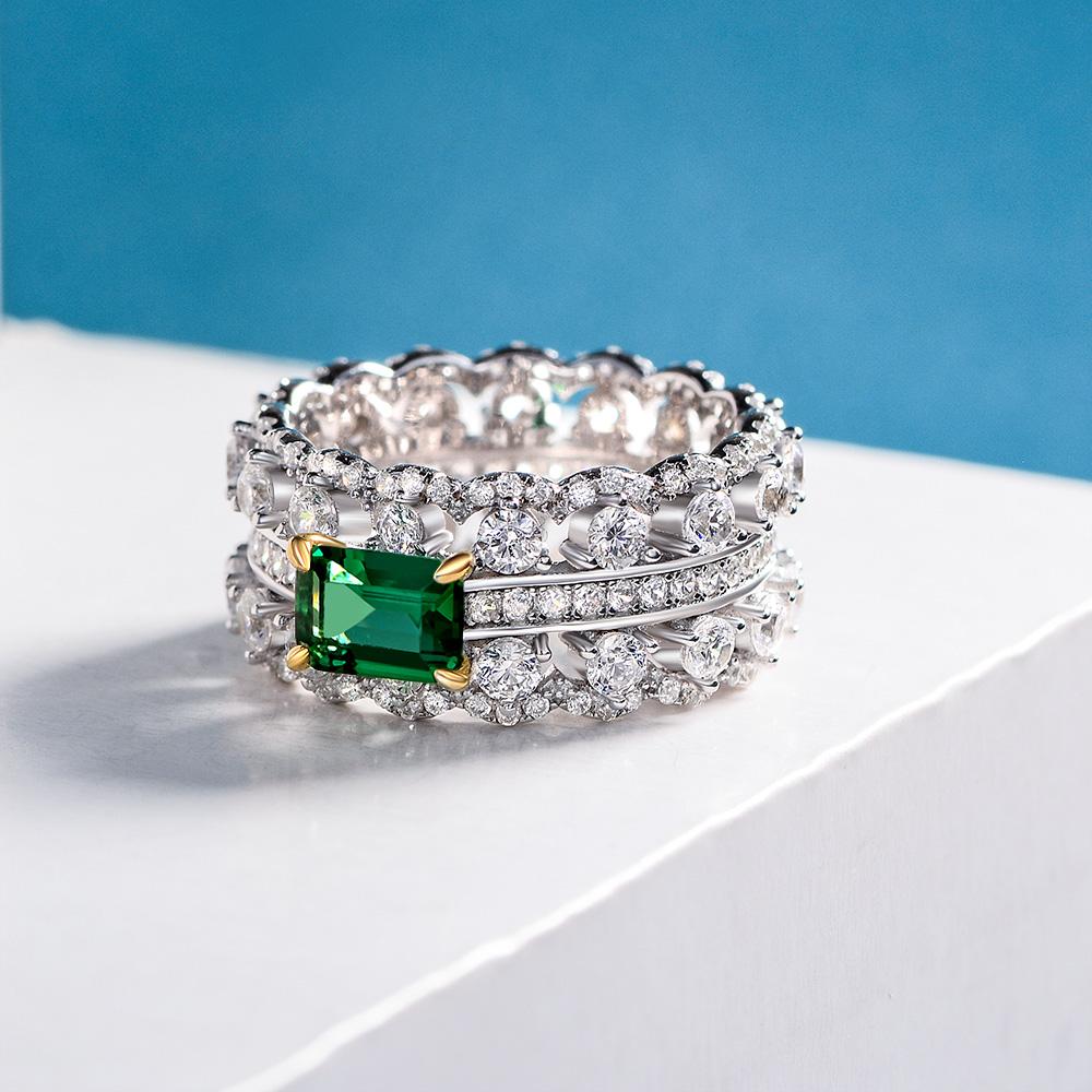 3 Carat Vivid Green Step Cut Lab-Created Emerald Eternity Band | Luxury Wedding Band