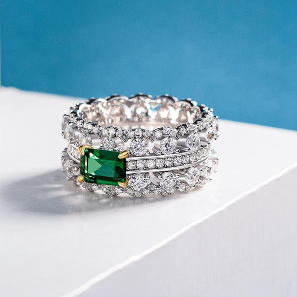 3 Carat Vivid Green Step Cut Lab-Created Emerald Eternity Band | Luxury Wedding Band