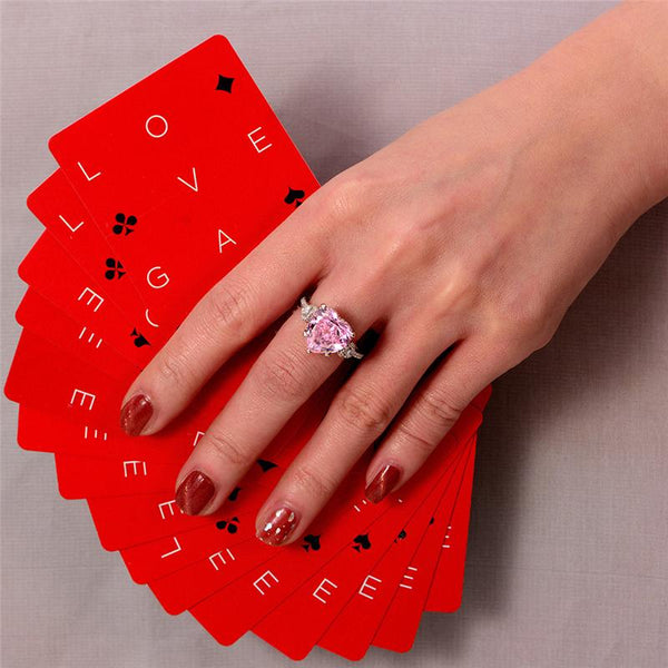 3 Carat Vivid Pink Heart Shape Diamond Simulant Cocktail Ring| Best Three Stone Anniversary Ring