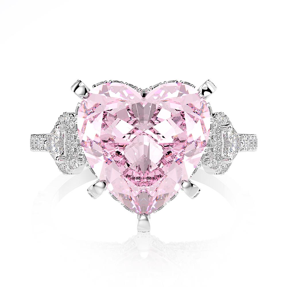 3 Carat Vivid Pink Heart Shape Diamond Simulant Cocktail Ring| Best Three Stone Anniversary Ring