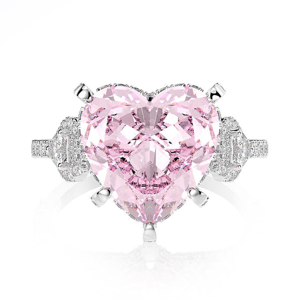 3 Carat Vivid Pink Heart Shape Diamond Simulant Cocktail Ring| Best Three Stone Anniversary Ring