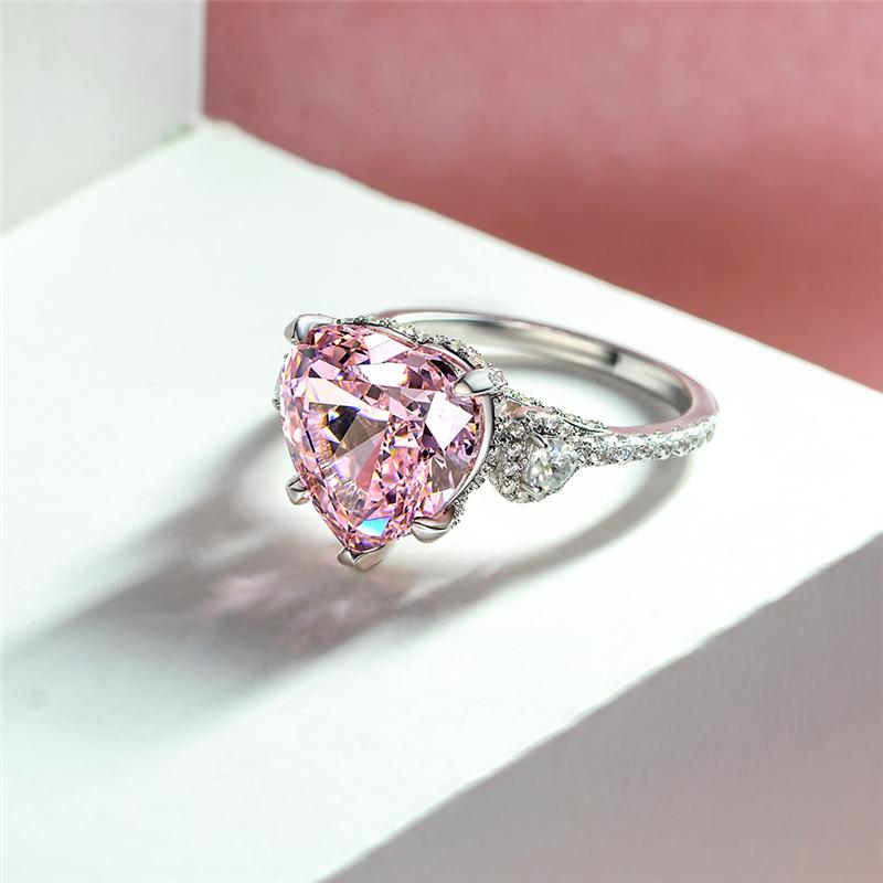 3 Carat Vivid Pink Heart Shape Diamond Simulant Cocktail Ring| Best Three Stone Anniversary Ring