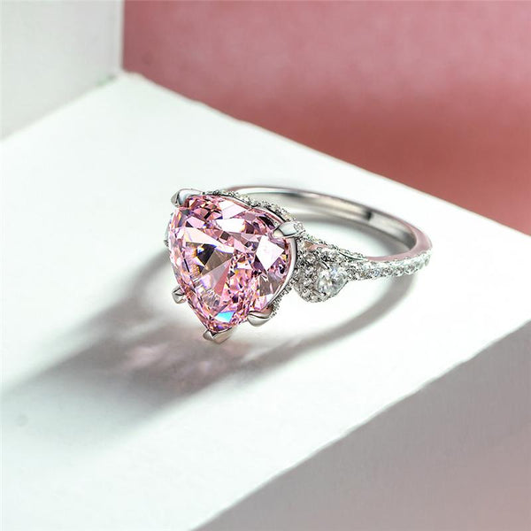 3 Carat Vivid Pink Heart Shape Diamond Simulant Cocktail Ring| Best Three Stone Anniversary Ring