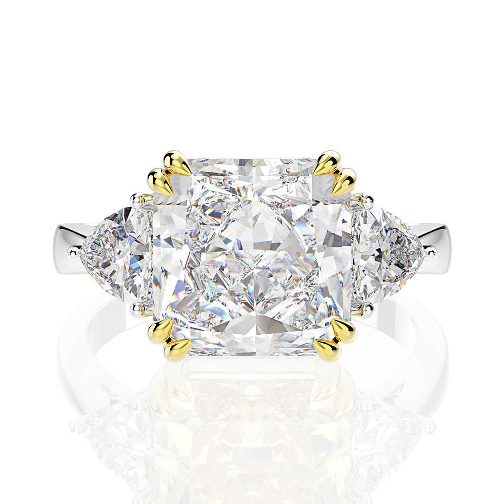 4-carat brilliant princess cut D color diamond ring with three-stone halo design, ideal for weddings and luxury engagements.