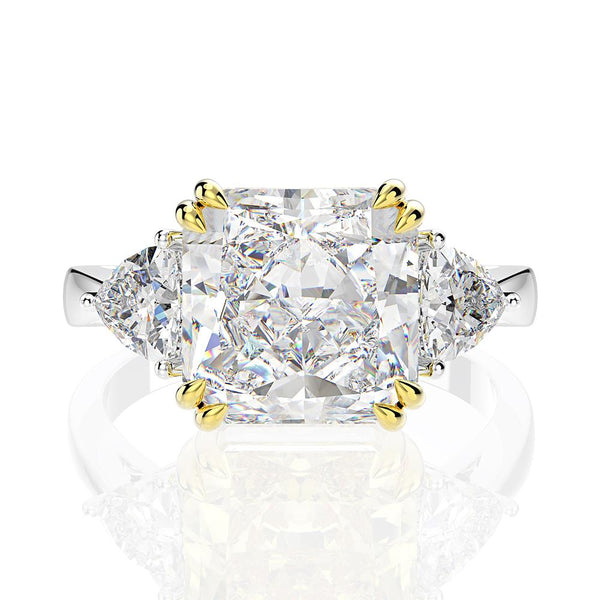 4-carat brilliant princess cut D color diamond ring with three-stone halo design, ideal for weddings and luxury engagements.