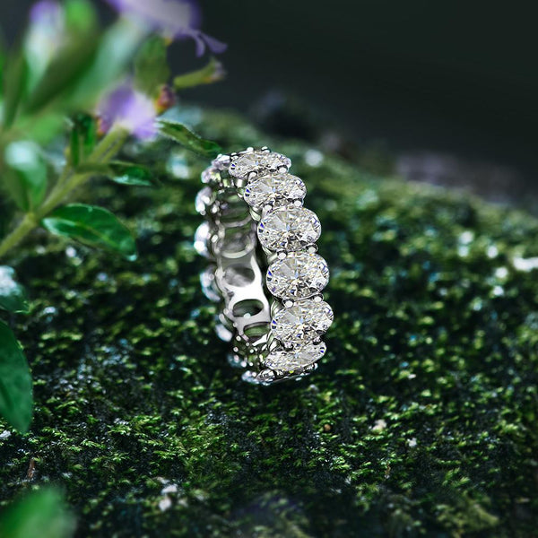 4-carat brilliant Oval Cut D color Lab-Grown diamond eternity ring. A minimalist eternity design perfect for luxurious engagements.