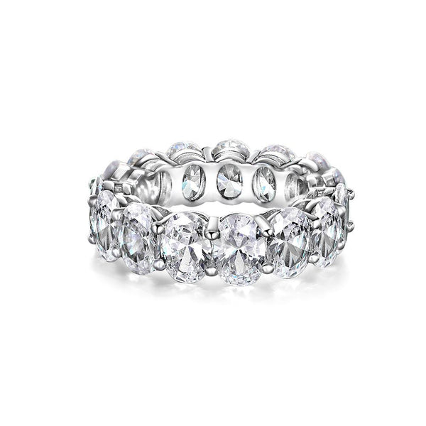 4-carat brilliant Oval Cut D color Lab-Grown diamond eternity ring. A minimalist eternity design perfect for luxurious engagements.