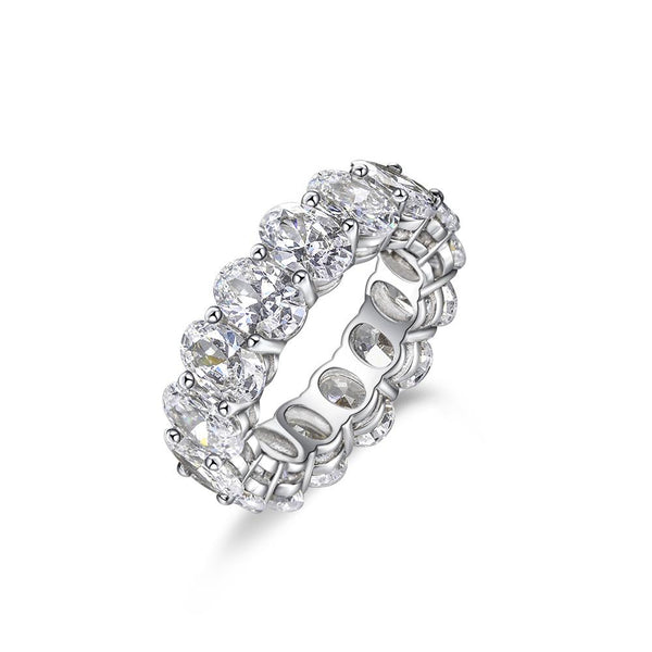 4-carat brilliant Oval Cut D color Lab-Grown diamond eternity ring. A minimalist eternity design perfect for luxurious engagements.