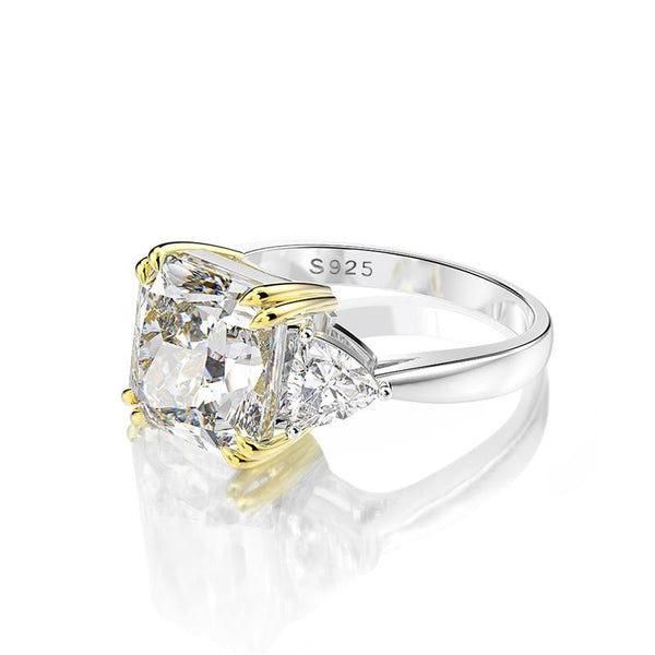 4-carat brilliant princess cut D color diamond ring with three-stone halo design, ideal for weddings and luxury engagements.