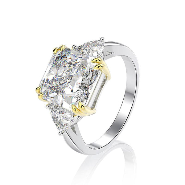 4-carat brilliant princess cut D color diamond ring with three-stone halo design, ideal for weddings and luxury engagements.