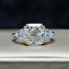 4-carat brilliant princess cut D color diamond ring with three-stone halo design, ideal for weddings and luxury engagements.