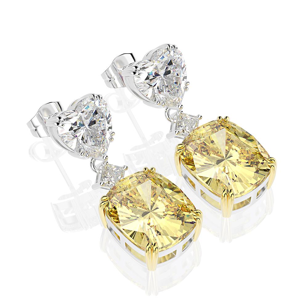6 Carat Cushion Canary Yellow Diamond Earrings