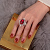 7 Carat Cabochon Genuine Lab-Grown Red Ruby Ring Luxury Cocktail Ring | Vintage Pearl Halo Design