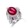 7 Carat Cabochon Genuine Lab-Grown Red Ruby Ring Luxury Cocktail Ring | Vintage Pearl Halo Design