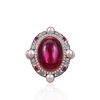 7 Carat Cabochon Genuine Lab-Grown Red Ruby Ring Luxury Cocktail Ring | Vintage Pearl Halo Design