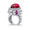 7 Carat Cabochon Genuine Lab-Grown Red Ruby Ring Luxury Cocktail Ring | Vintage Pearl Halo Design