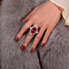 7 Carat Cabochon Genuine Lab-Grown Red Ruby Ring Luxury Cocktail Ring | Vintage Pearl Halo Design