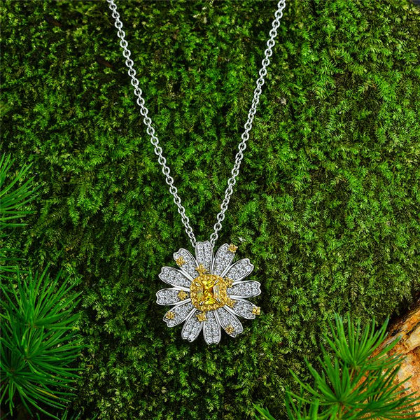 7 Carat Princess Cut Daisy Flower Lab-Grown Diamond Halo Pendant | Brilliant Design for Her