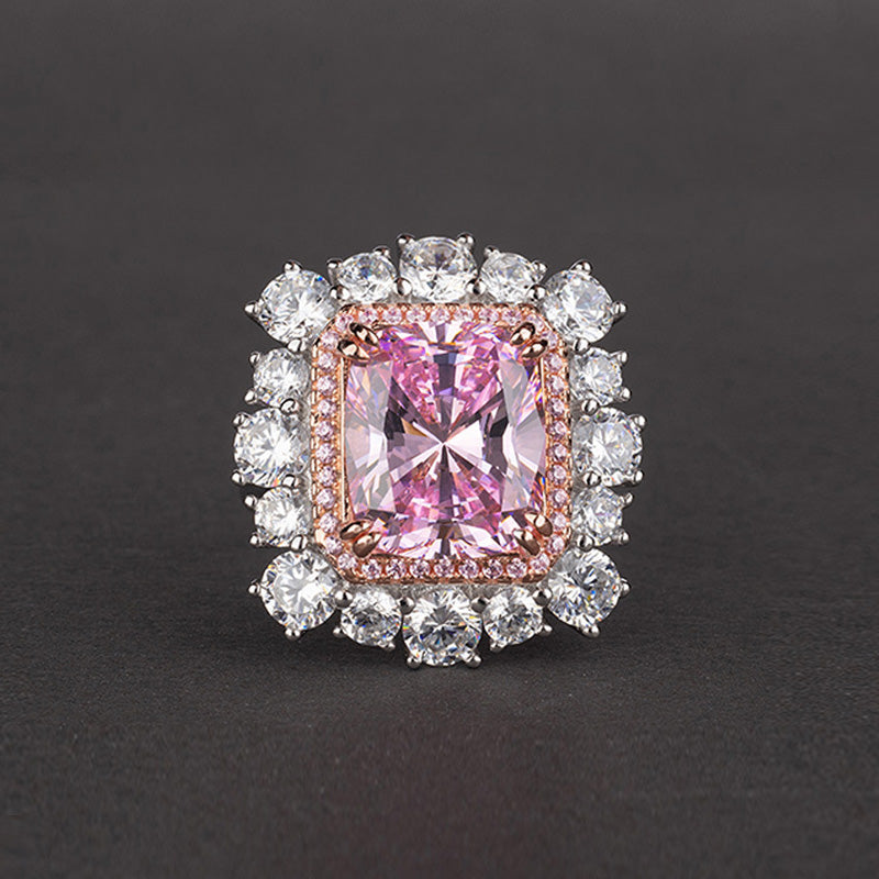 7 Carat Vivid Pink Double Halo Diamond Simulant Cocktail Ring| Best Double Halo Anniversary Ring