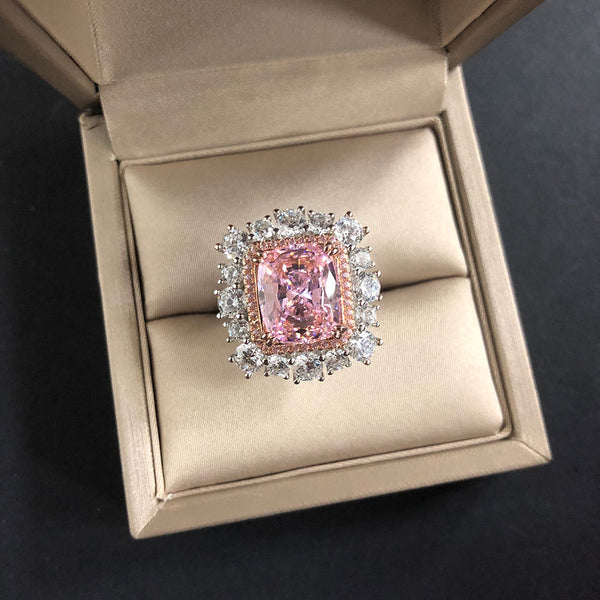7 Carat Vivid Pink Double Halo Diamond Simulant Cocktail Ring| Best Double Halo Anniversary Ring
