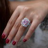 7 Carat Vivid Pink Double Halo Diamond Simulant Cocktail Ring| Best Double Halo Anniversary Ring