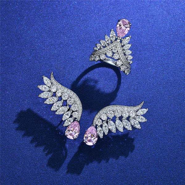 2 Carat Vivid Pink Pear Cut Diamond Simulant Cocktail Angel Wing Ring| Best Gift For Her