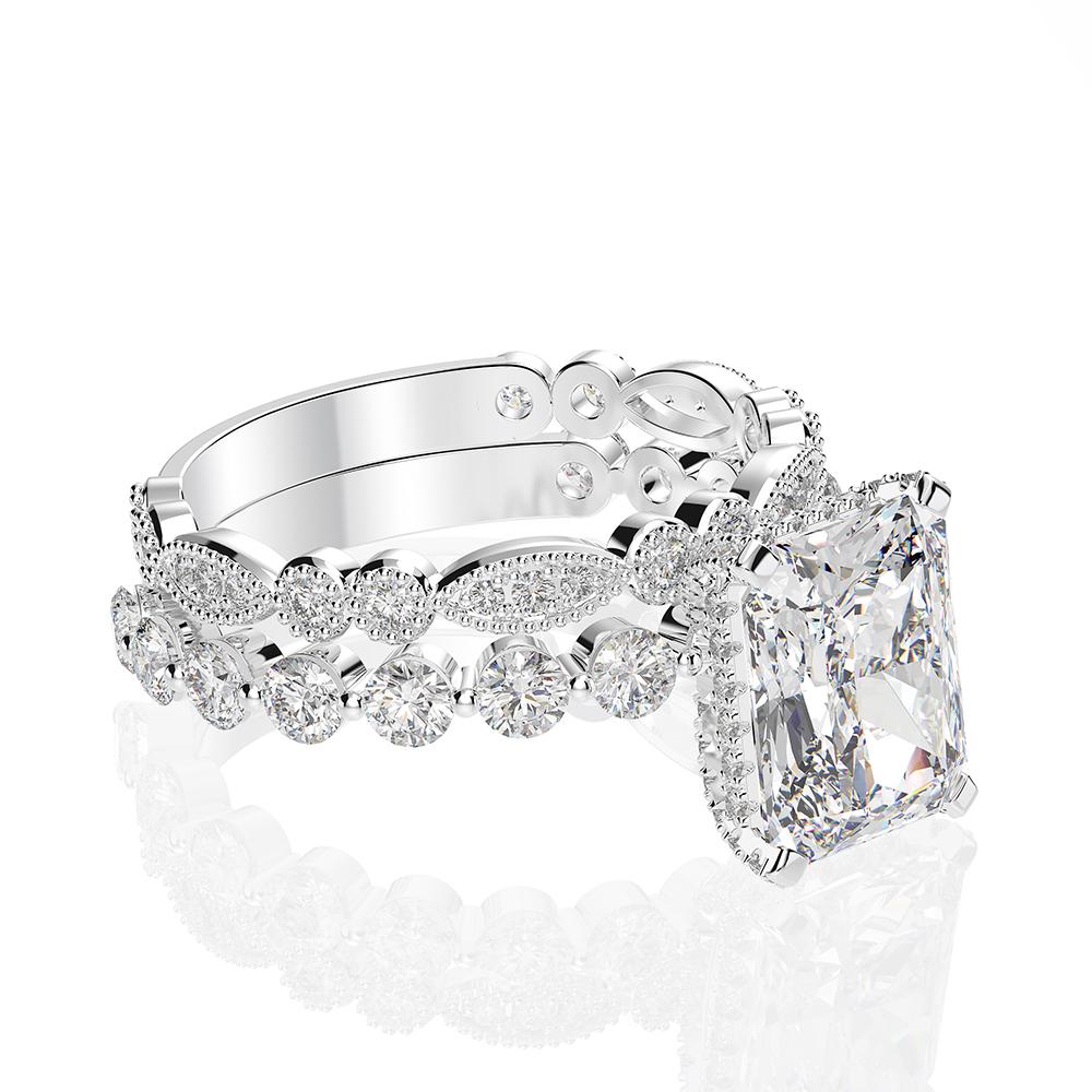 2-carat D-color cushion-cut diamond wedding ring set with luxury halo design, perfect for engagements and weddings.