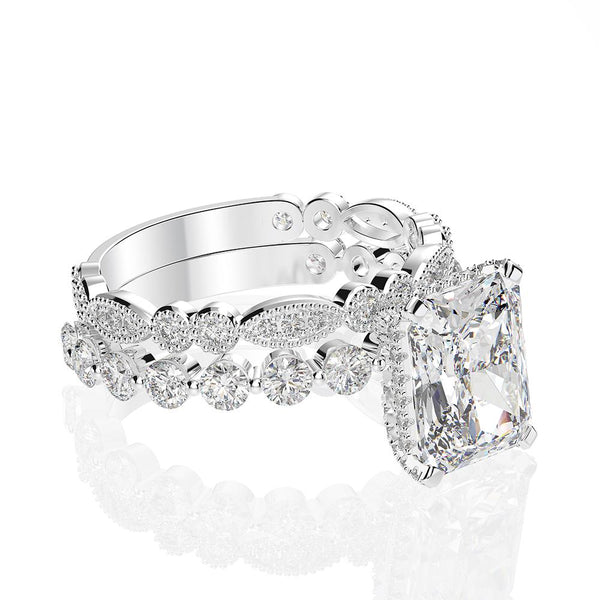 2-carat D-color cushion-cut diamond wedding ring set with luxury halo design, perfect for engagements and weddings.