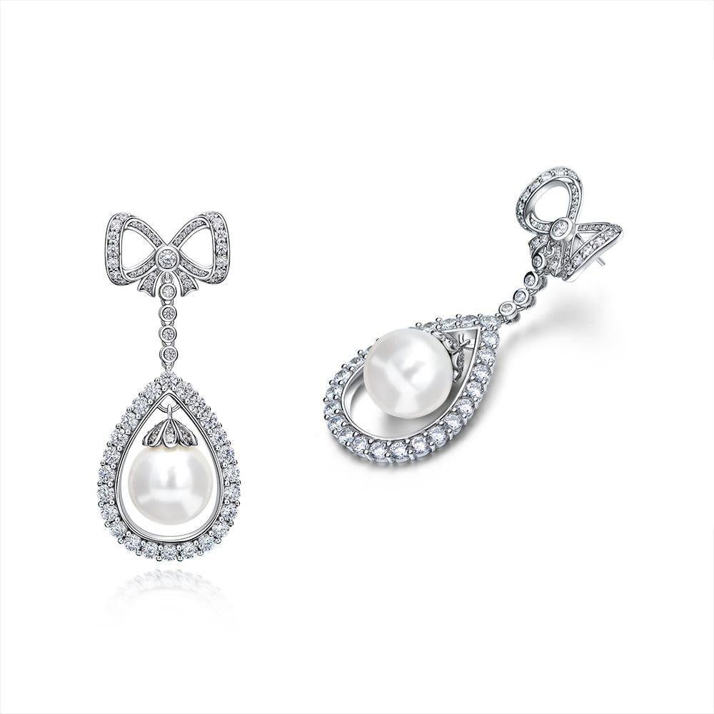 Long Tassel Love Bow Style Mother of Pearl Dangle Earring w Luxurious Design