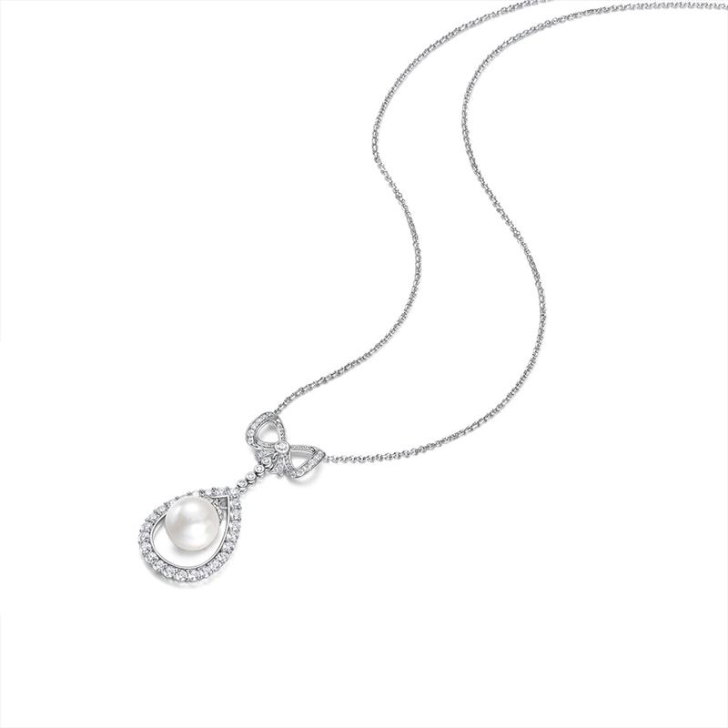 Long Tassel Love Bow Style Mother of Pearl Dangle Pendant w Luxurious Design