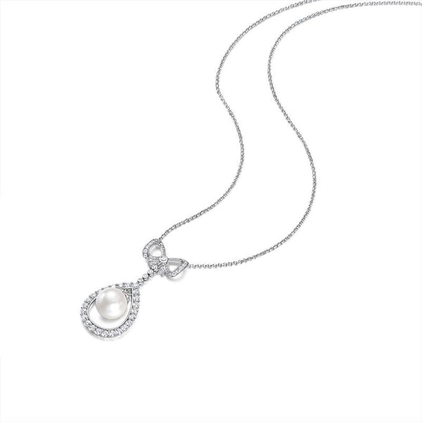 Long Tassel Love Bow Style Mother of Pearl Dangle Pendant w Luxurious Design
