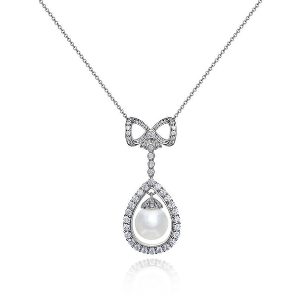 Long Tassel Love Bow Style Mother of Pearl Dangle Pendant w Luxurious Design