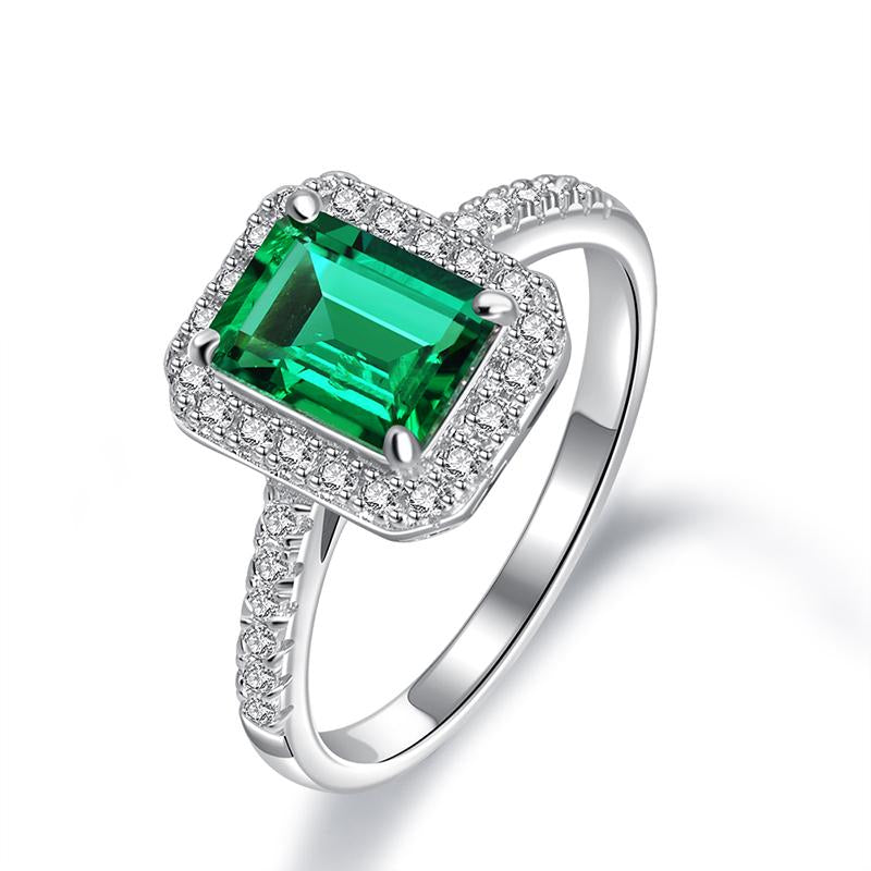 2.5 Carat Vivid Green Lab-Created Emerald Halo Ring Elegant Engagements Proposal