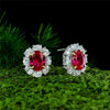 2 Carat Genuine Lab-Grown Ruby Oval Shape Earring Stud | Luxury Halo Earring Best Gift For Her