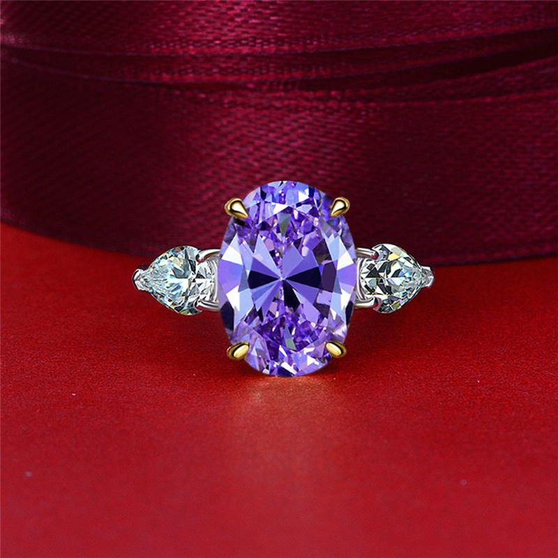 2.5 Carat Oval-Cut Purple Amethyst Ring w Pear-Shaped Side Stone | Elegant and Luxurious Statement Ring
